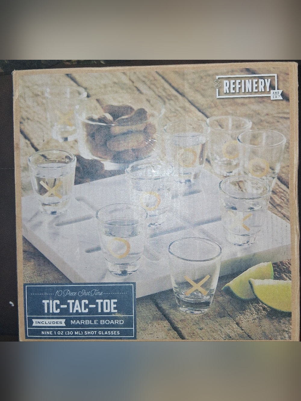 Refinery Tic-Tac-Toe Marble Shot Glass Game - Clear & Gold